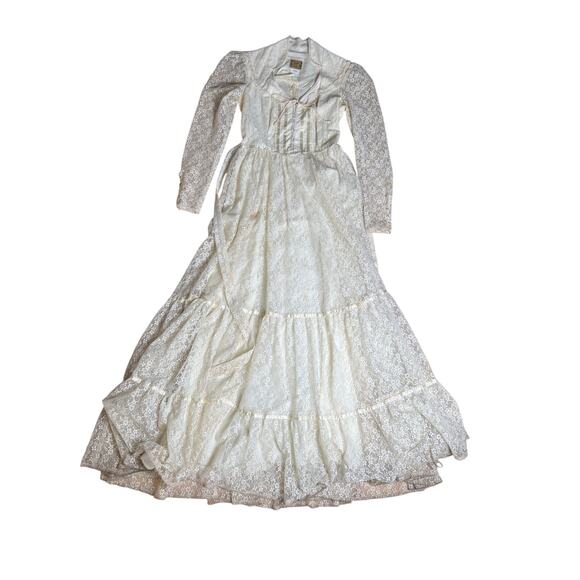 Vintage Gunne Sax White Lace Prairie Gown Dress Size 9 - Picture 1 of 13